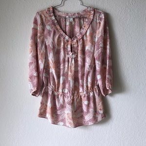 Banana Republic Floral Silk Pleated Neck Blouse XS